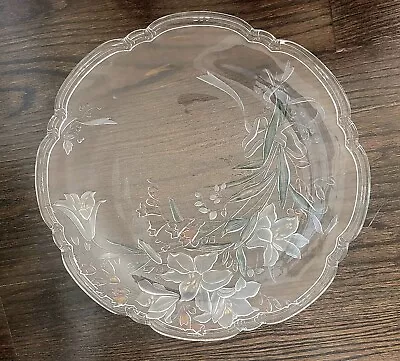 Vintage Mikasa Crystal In The Platter Holiday Pattern 15” Pink Green Clear Glass • $35