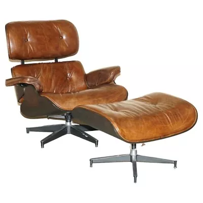 Comfortable Artsome Brown Leather Lounge Armchair & Ottoman With Bentwood Frame • £3950