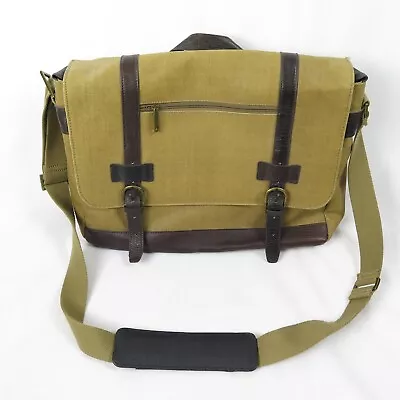 Men's Waxed Canvas Laptop Bag Brown Tan Messenger Satchel Padded Strap Classic • $27.95