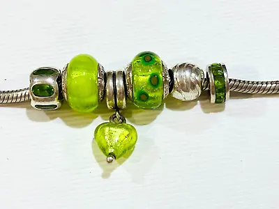 $49 • Buy Lovelinks Pastche Pandora 6 Sterling Silver Murano Glass Charms Beads Lime Green