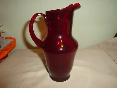 Beautiful  Red Blown Glass Creamer/Oil Pitcher  Made In Mexico ?--Kitchen • $18