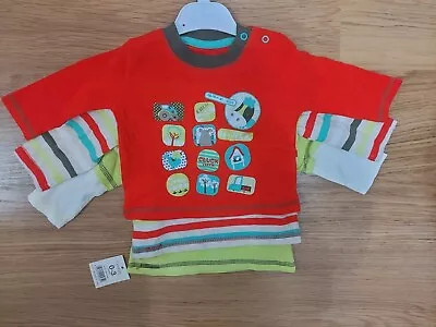 George Baby Boy 3 Pack Multicoloured Long Sleeve T-Shirt Top Size 0-3 Months NEW • £8.99