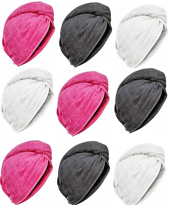 100% Egyptian Cotton Hair Turban Towel Cap Hair Drying Wrap With Button Loop • £2.99