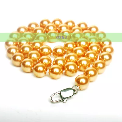 8mm Round Champagne Shell Pearl 18 Inch Chain Necklace For Women Men • $8.05