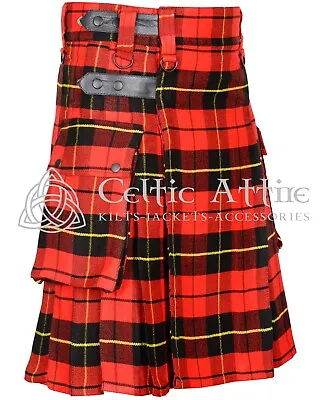 Men's Scottish Red Tartan Cargo Pocket Utility Kilt Skirt - Wallace Tartan Kilt • $71
