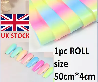 Rainbow Pink Marble Nail Art Foil Holographic Nails Decor Transfer Foils Sticker • £2.20