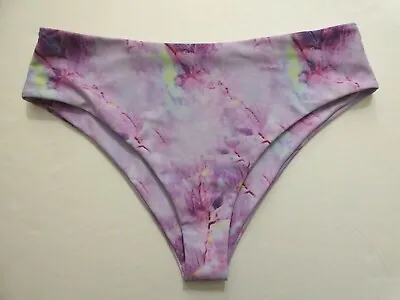 Zaful Women's L / US 8 Purple Marble Print Bikini Bottom Mid Rise Cheeky Stretch • $12.95