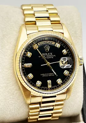 Rolex 18038 President Day Date Black Diamond Dial 18K Yellow Gold • $13995