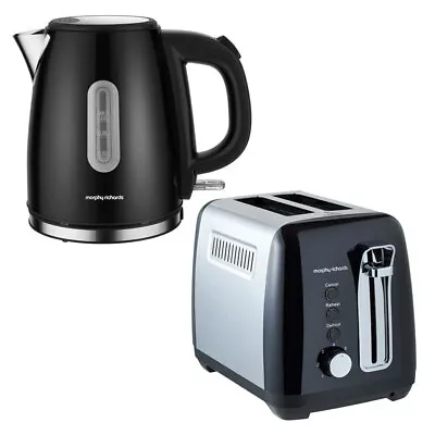 2pc Morphy Richards Equip Electric 2200W 1L Kettle & 2 Slice Bread Toaster Black • $125