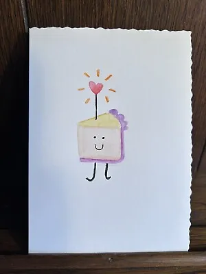 £3 • Buy Handmade Hand Painted Greetings Card Watercolour Cute Fun Cake Birthday