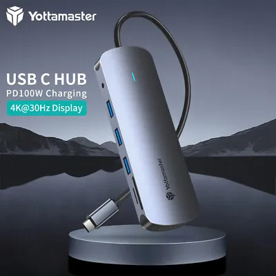 Yottamaster 6 In 1 Type C Hub USB 3.0 4K HDMI PD 100W For PC Laptop Macbook Pro • £15.99