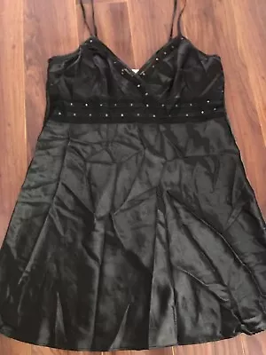 Vtg Flora Nikrooz Black Slip Chemise Nightgown Sequins Size M Medium • $12.99