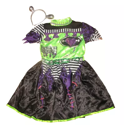 Girls Miss Monster Halloween Costume Dress M 7 Black Green Purple & Headband • $14.98