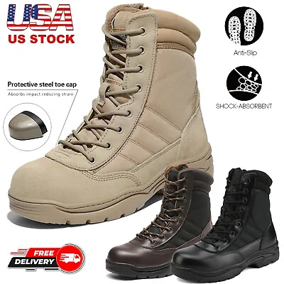 Men's Steel Toe Work Boots Safety Military Combat Work Shoes US Size 6.5-15 • $61.24