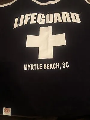 Lifeguard Tank Shirt Myrtle Beach SC Sleeve Cotton Navy Blue And White Adult S • $14.20