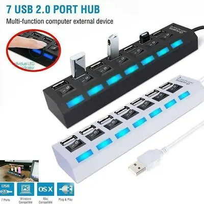 USB HUB 2.0 High Speed 7 Port Multi Splitter Expansion Desktop Laptop Adapter UK • $3.97