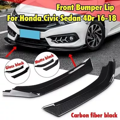 For Honda Civic Sedan 4dr Carbon Fiber Front Bumper Lip Spoiler Splitter UK NEW • £27.99