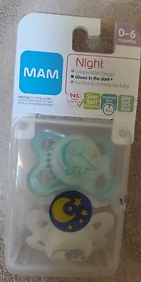 MAM Night Pacifiers 0-6 Months Best For Breastfed Babies Glow In The Dark • $5.50