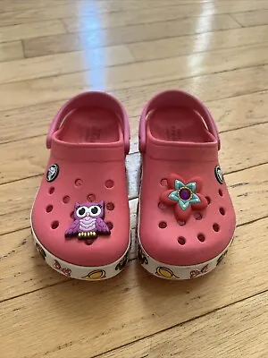 Crocs Minnie Mouse Girls Size C 10 Pink Clog Flat  W/ 2 Jibbitz Charms~ Preowned • $13.99