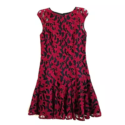 Aidan Mattox Fit & Flare Dress Size 8 Red & Black Lace Holiday Cocktail Party • $49.99