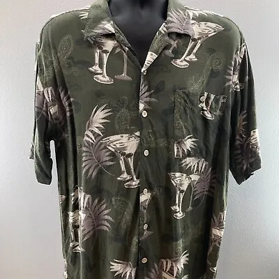 Martini Shirt Mens Large Green Cocktail Hour Spread Collar Rayon Button Up • $18.95