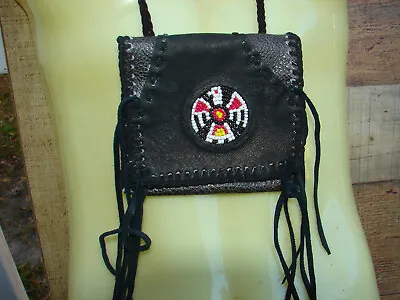 Beaded Deerskin Leather Medicine Bag Thunderbird Necklace Pouch Handcrafted • $27.89