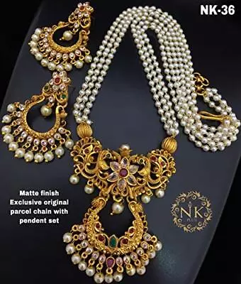 $27.91 • Buy Traditional Indian Temple Bollywood Antique Pearl Bridal Necklace Jewelry Set