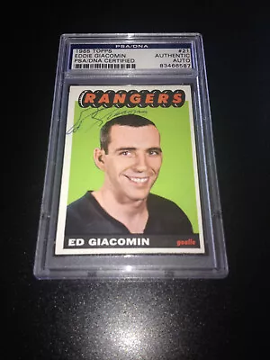 Ed Giacomin Signed 1965-66 Topps Rookie Card Rangers PSA Slabbed #83466587 • $249.99