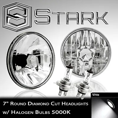 H6024 Head Light Glass Housing Lamp Conversion Diamond Cut Chrome 7  Round PAIR • $47.94