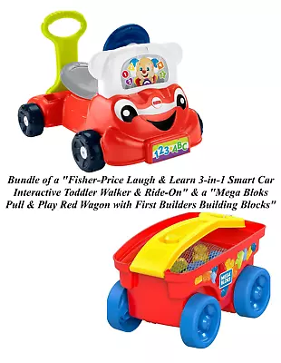 Bundle Fisher-Price LaughLearn Interactive Car Walk/Ride& Mega Blok Wagon&Blocks • $33.59