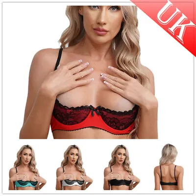 UK Womens Sheer Lace Lingerie 1/4 Cups Bare Underwire Push Up Bra Tops Bralette • £14.19