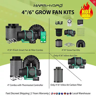 Mars Hydro 4 6 Ventilation Inline Duct Fan Carbon Filter Kit For Grow Tent • $59.99