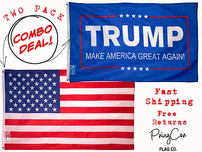 Bundle Set Of 2 3x5FT Flag Trump MAGA President American Make America Great USA • $19.99