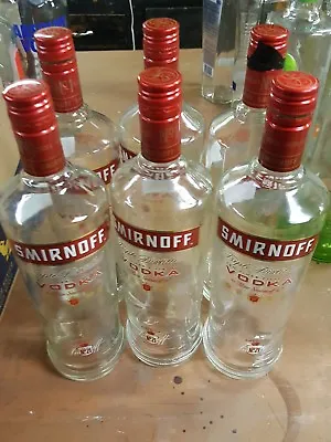 Empty Smirnoff  Vodka 1 Liter Bottle Arts Crafts Clear Glass Lot Of 6 • $12