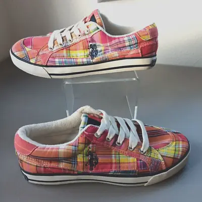 US Polo Sneakers Womens 9 Patchwork NEW Bright Pink Lace Up Preppy Classic Y2K • $24.99
