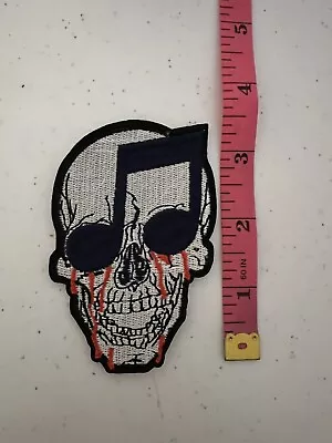 Skull Head Music Note Embroidered Iron Or Sew On Patch • $5