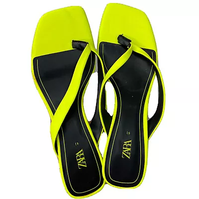 Zara Size 41 Womens Size 10 Bright Neon Yellow Thong Sandal Heels Shoes • $24.94