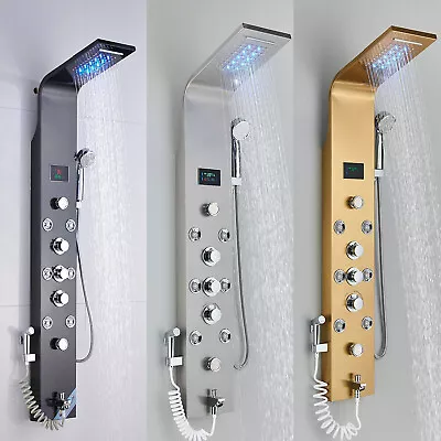 Shower Panel Tower System LED Rain&Waterfall Massage Jet Spraye Stainless Steel • $136.28