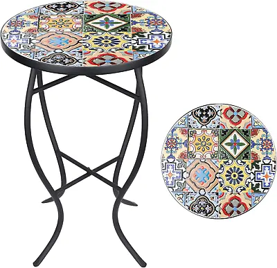 Mosaic Side Table 21  Round End Table With 14  Ceramic Tile Top Indoor Patio A • $79