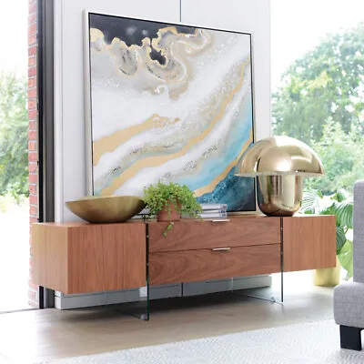 £350 • Buy Dwell Tv Unit Walnut Brown & Glass Cabinet Rrp £549 Floating Wooden Style Stand