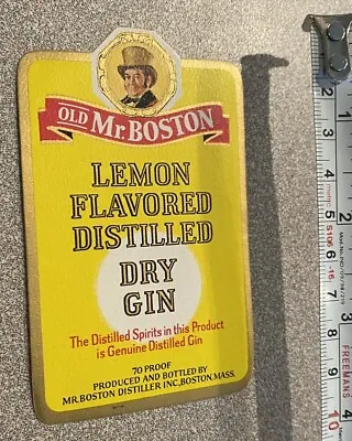 Old Mr. Boston Lemon Flavored Distilled Dry GIN Label NOS No Gum Yellow Nice NOS • $4.99