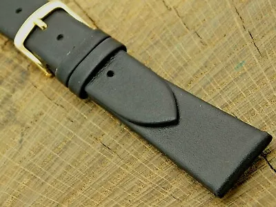 Hadley Roma Black Leather W Gold Tone Buckle Watch Band 20mm NOS Vintage Unused • $20