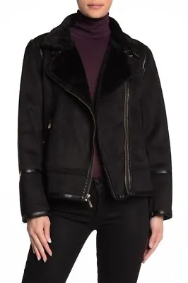 Michael Kors Faux-Shearling Faux-Suede Moto Jacket Black Size M /RTL $320 • $189.95