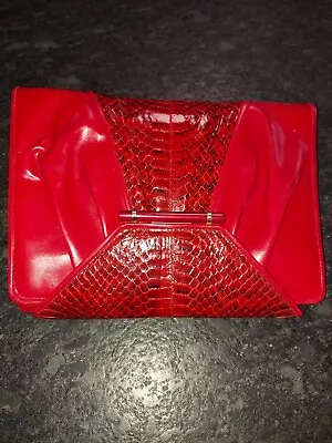 Vintage Barbara Bolan Genuine Snake Skin Leather Clutch Bag Red Made In Italy • $67