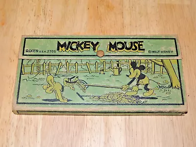 Vintage 1930s Dixon MICKEY MOUSE & PLUTO Raking Leaves Playing Pencil Box #2705 • $42.95