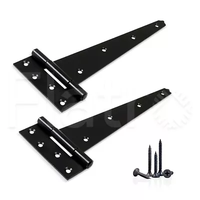 2 X Tee Hinges + Screw Black Decorative Heavy Duty Strap Cabinet Door Gate Shed • £6.75