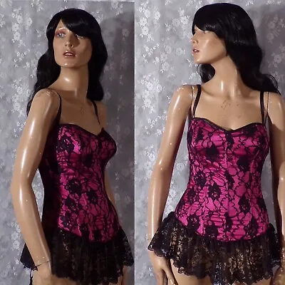 90s Corset Hot Pink & Black Lace Vintage 1990s Fredericks Of Hollywood Bustier • $28