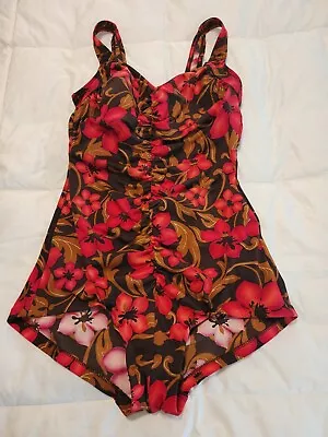 Maxine Of Hollywood Swimsuit Floral One Piece Slimming Padded Size 16 • $20