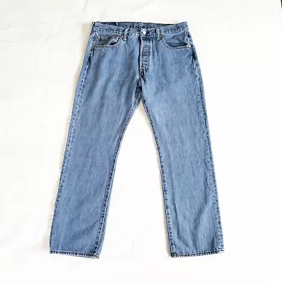 Levis Jeans Mens 34x30 Blue 501 Straight Button Fly Medium Wash Denim • $14.88