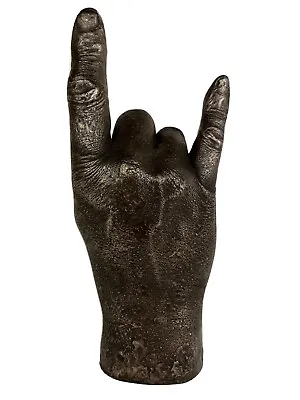 Hand Sculpted Bronze Life Sz Man Devil Horns Sign Of The Horns Heavy Metal Rock • £61